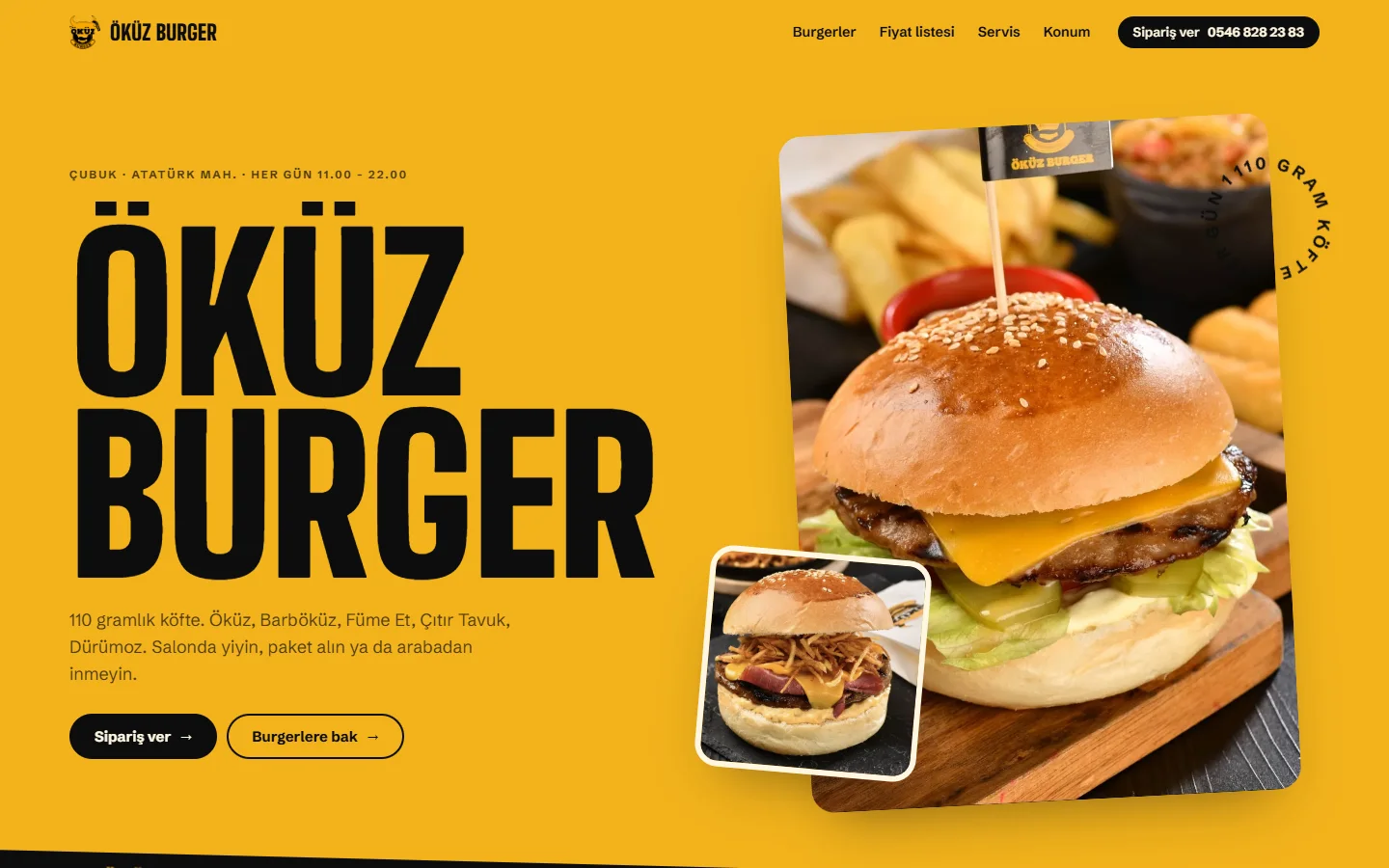 Öküz Burger web sitesi